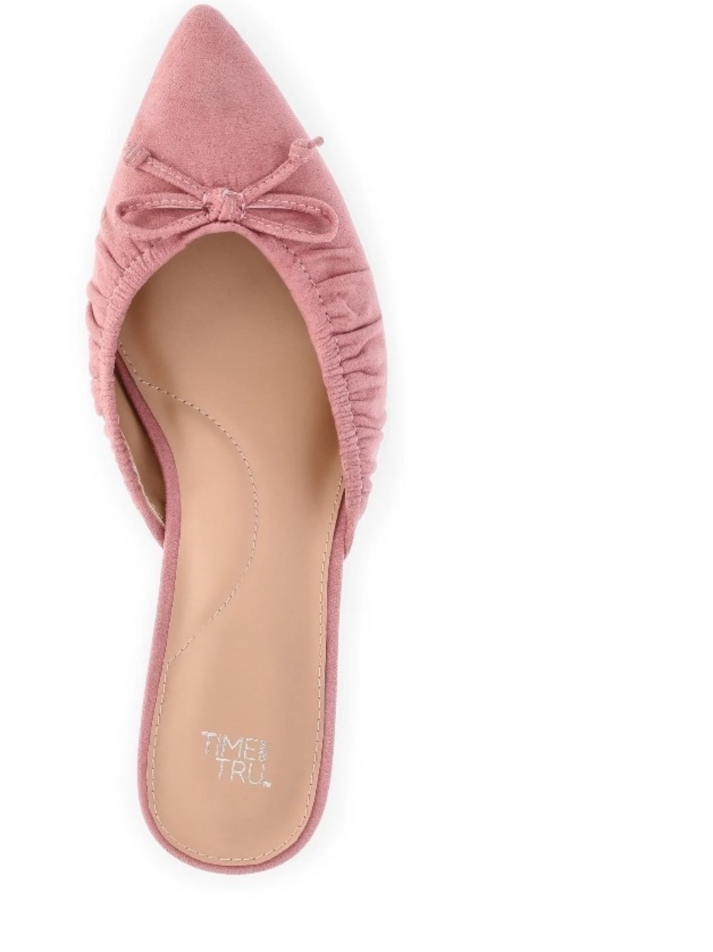 Time and Tru Pink Suede Bow Kitten Heel Mules Ballet Slip On Pumps NWT Multi Sz